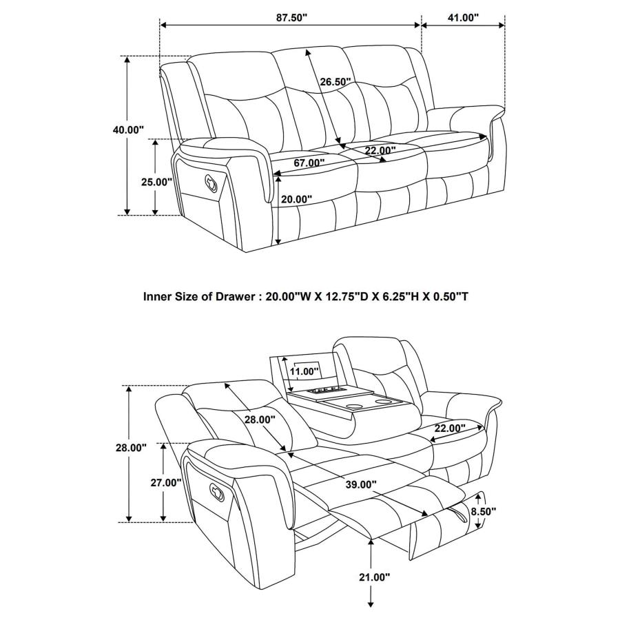 (image for) Conrad 2-piece Upholstered Padded Arm Motion Sofa Set Grey