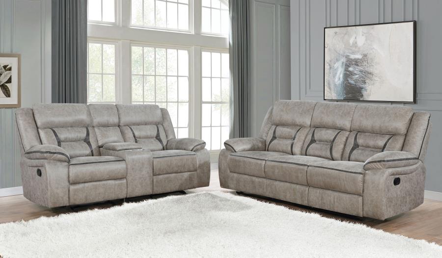 (image for) Greer 2-piece Upholstered Reclining Sofa Set Taupe - Click Image to Close