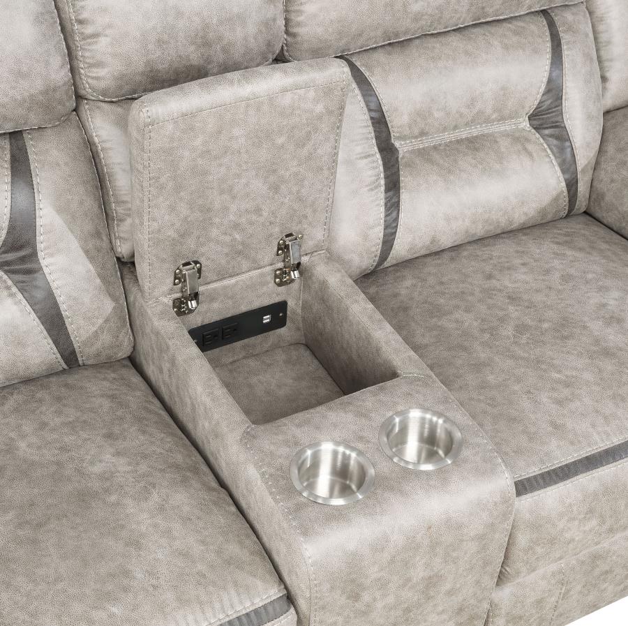 (image for) Greer Upholstered Motion Reclining Loveseat Taupe