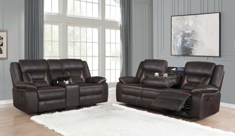 (image for) Greer 2-piece Upholstered Reclining Sofa Set Brown