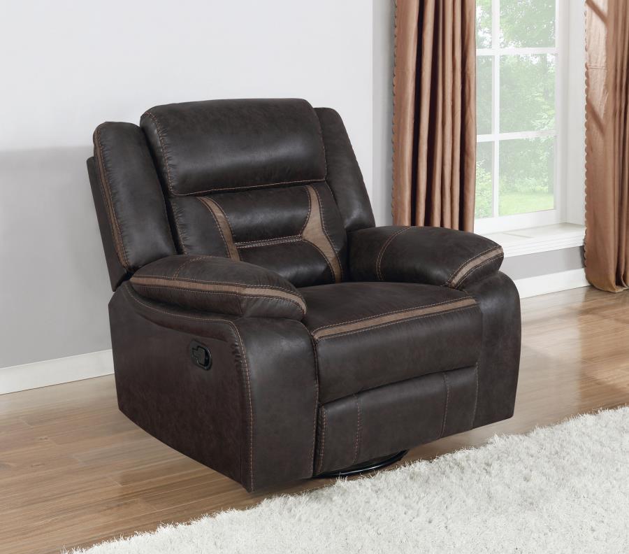 (image for) Greer Upholstered Swivel Glider Recliner Chair Brown