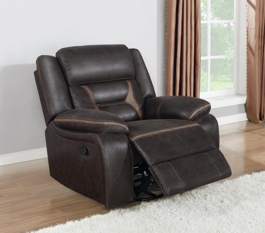 (image for) Greer Upholstered Swivel Glider Recliner Chair Brown