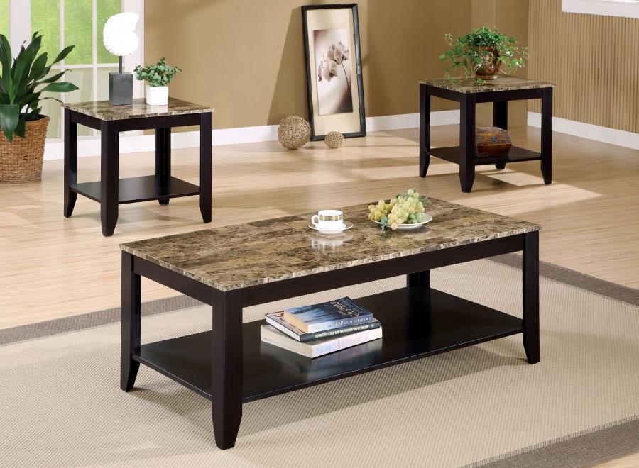 (image for) Flores 3-piece Faux Marble Top Coffee Table Set Cappuccino