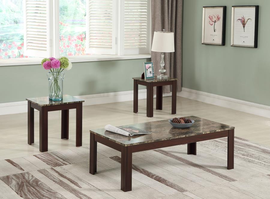 (image for) Rhodes 3-piece Faux Marble Top Coffee Table Set Brown