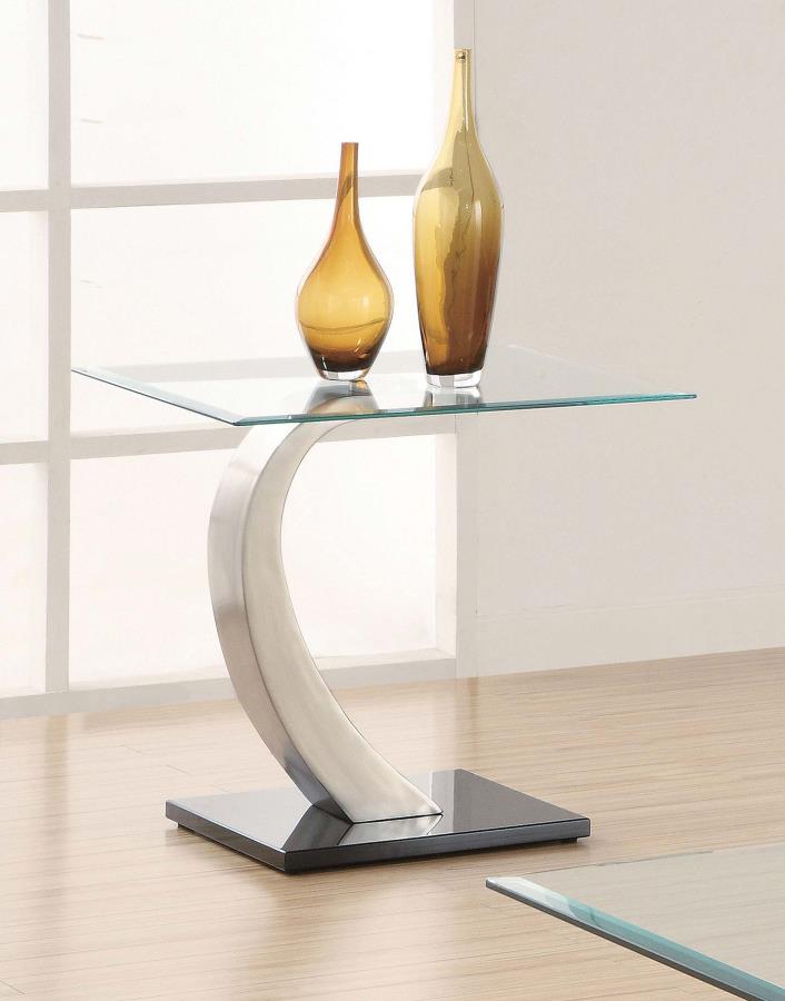 (image for) Pruitt Rectangular Glass Top Metal End Table Satin Silver