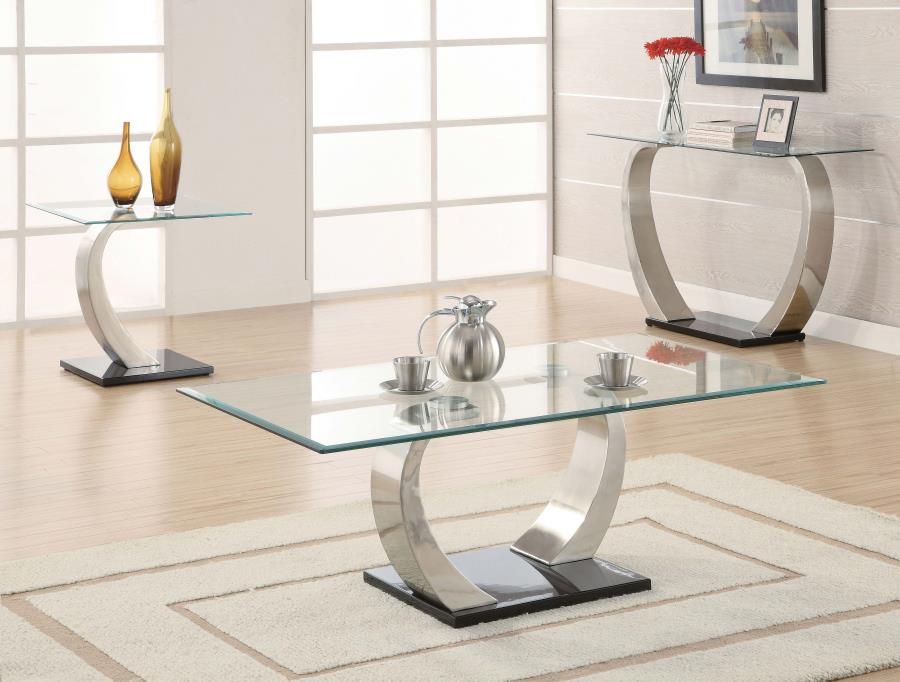 (image for) Pruitt Rectangular Glass Top Metal End Table Satin Silver