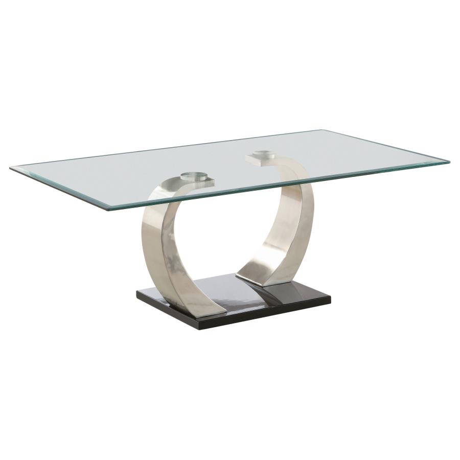 (image for) Pruitt Rectangular Glass Top Metal Coffee Table Satin Silver