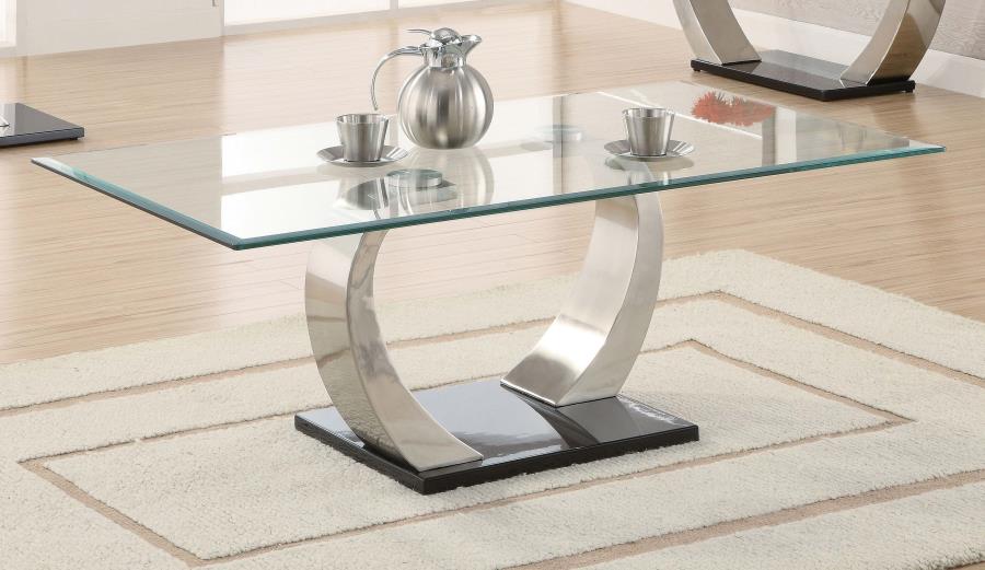 (image for) Pruitt Rectangular Glass Top Metal Coffee Table Satin Silver