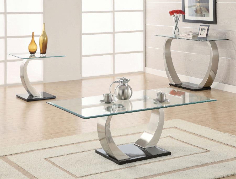 (image for) Pruitt Rectangular Glass Top Metal Coffee Table Satin Silver