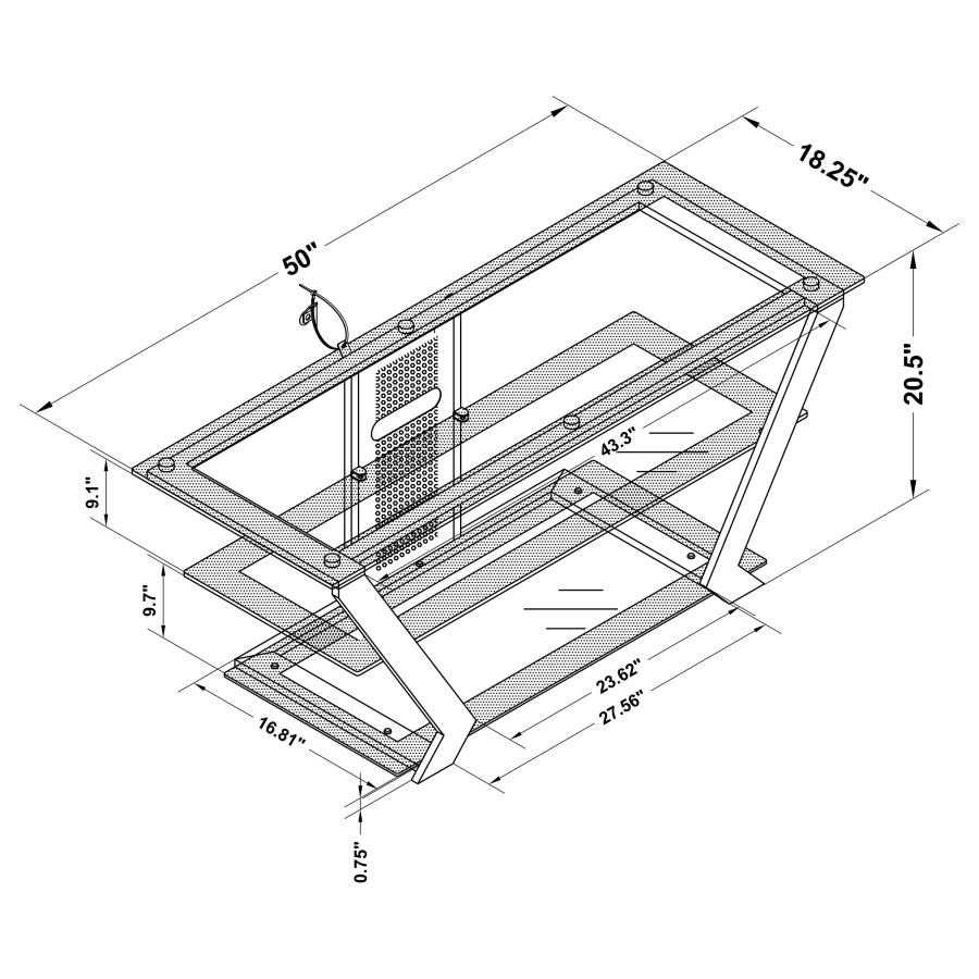 (image for) Donlyn 2-tier Metal 50" TV Stand with Glass Shelves Black