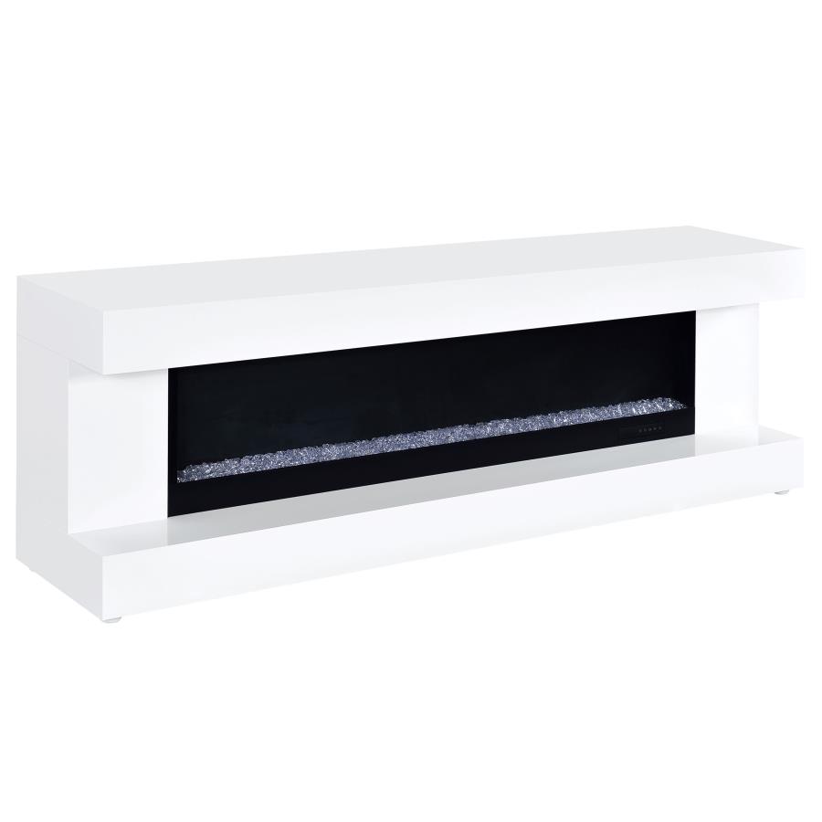 (image for) Mallory TV Stand Fireplace Console Bluetooth Speaker White High Gloss