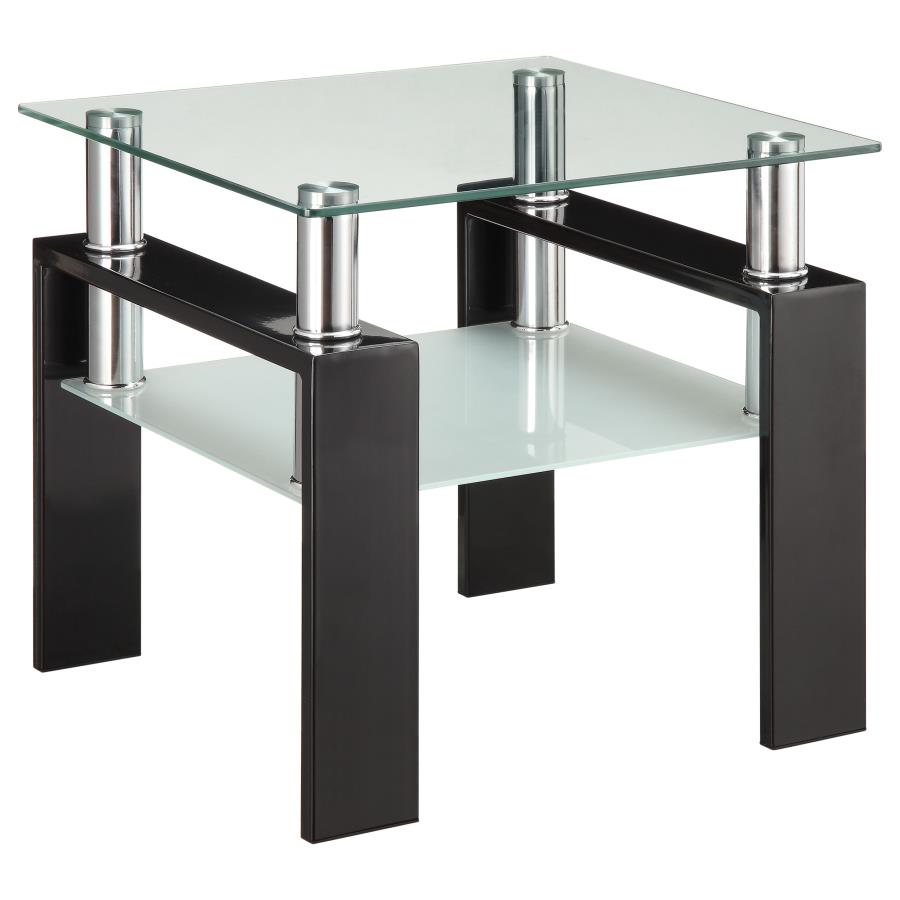 (image for) Dyer 1-shelf Square Glass Top Side End Table Black - Click Image to Close