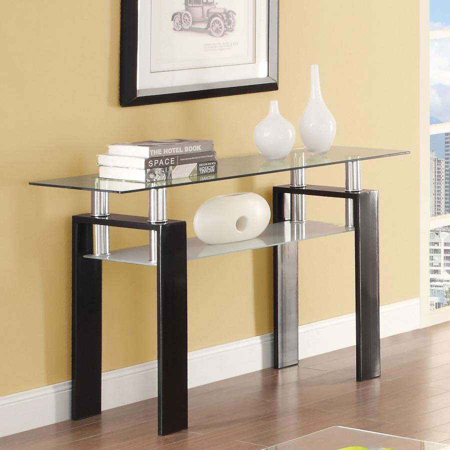 (image for) Dyer Rectangular Glass Top Entryway Sofa Console Table Black