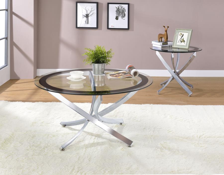 (image for) Brooke 2-piece Round Glass Top Coffee Table Set Chrome - Click Image to Close