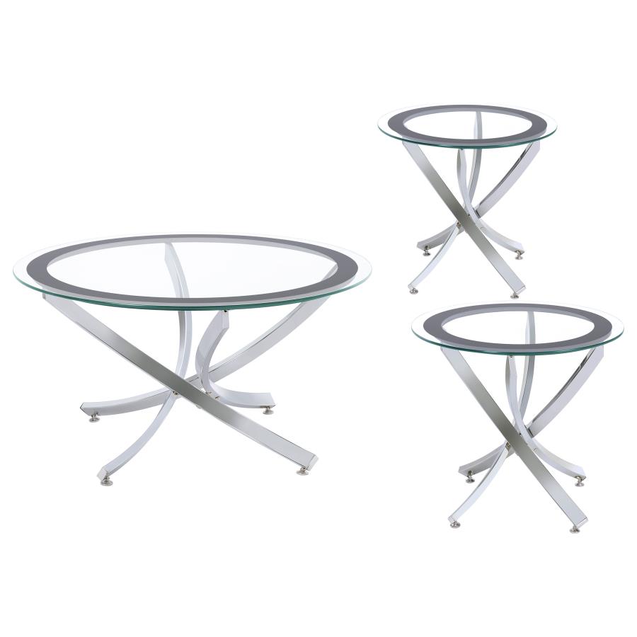 (image for) Brooke 3-piece Round Glass Top Coffee Table Set Chrome