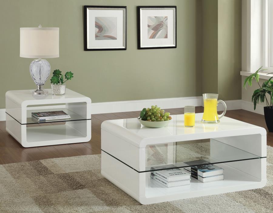 (image for) Elana 1-shelf Rectangular Side End Table White High Gloss