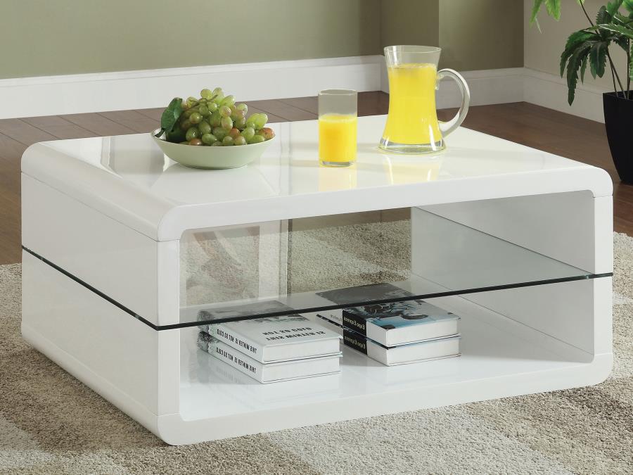 (image for) Elana 1-shelf Rectangular Coffee Table White High Gloss