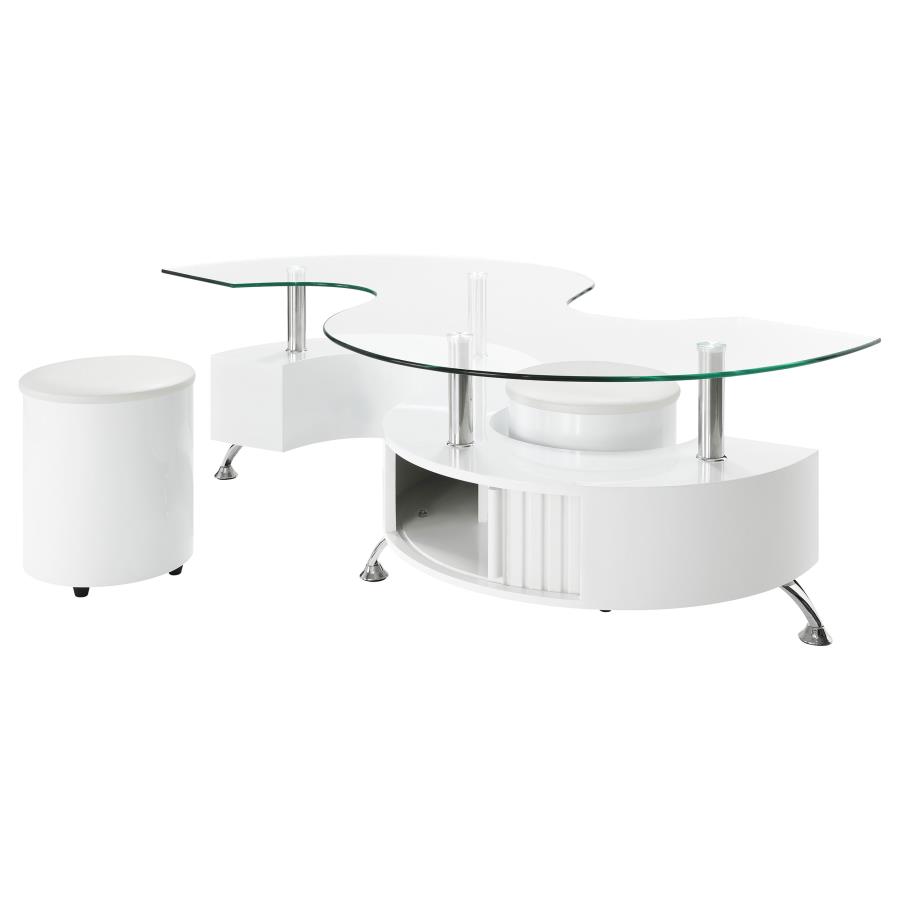 (image for) Buckley 3-piece Coffee Table and Stools Set White High Gloss