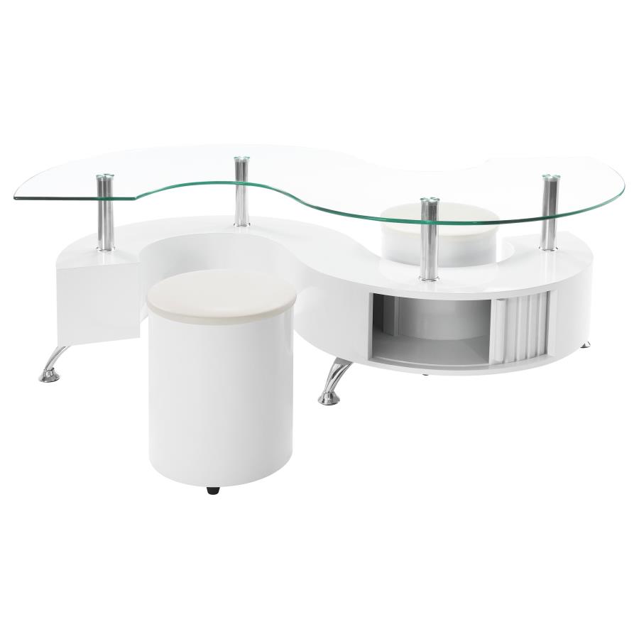 (image for) Buckley 3-piece Coffee Table and Stools Set White High Gloss