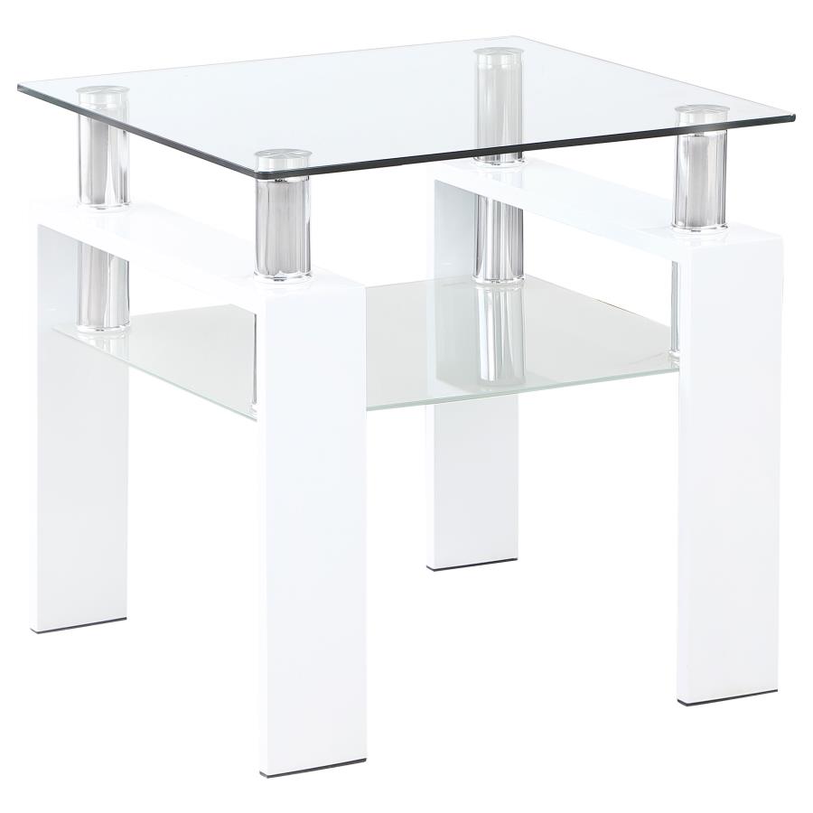 (image for) Dyer 1-shelf Square Glass Top Side End Table White - Click Image to Close