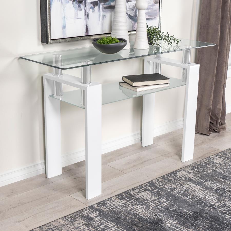 (image for) Dyer Rectangular Glass Top Entryway Sofa Console Table White