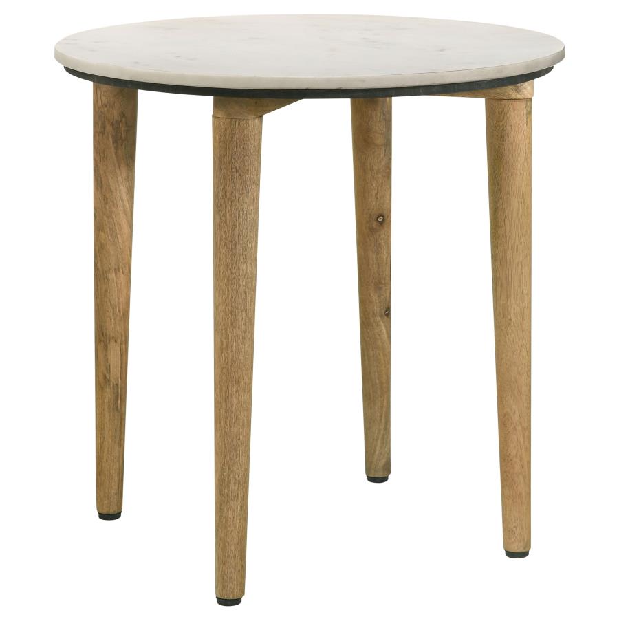 (image for) Aldis Round Marble Top Side End Table White and Natural - Click Image to Close