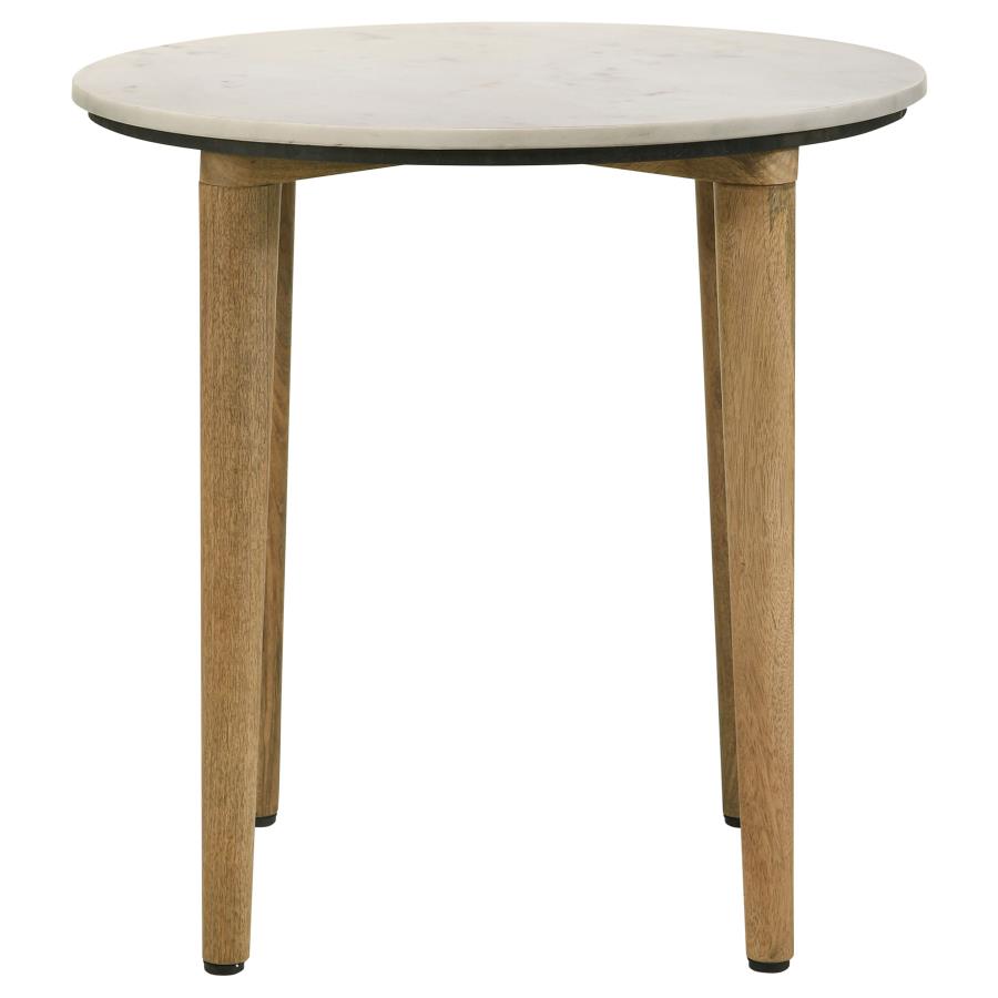 (image for) Aldis Round Marble Top Side End Table White and Natural