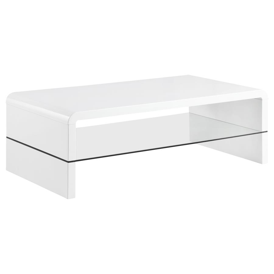 (image for) Airell Rectangular Coffee Table with Shelf White High Gloss - Click Image to Close