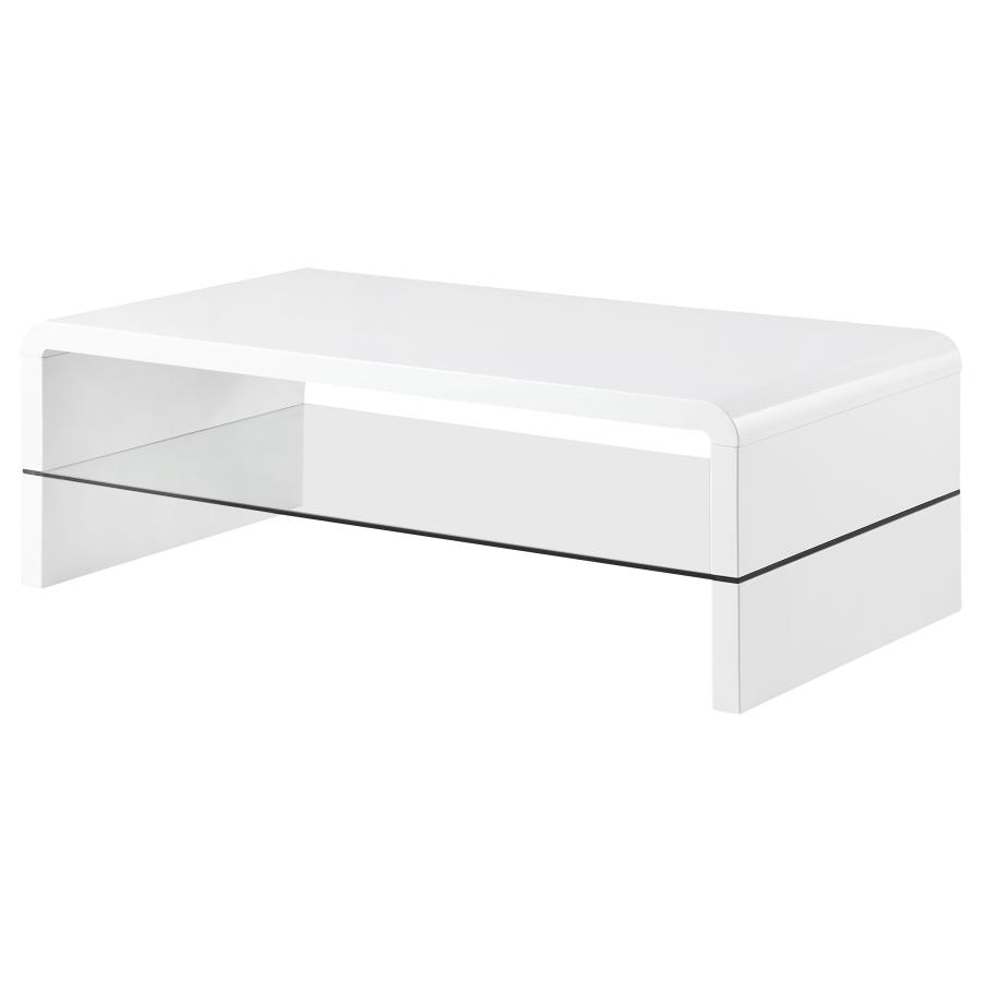 (image for) Airell Rectangular Coffee Table with Shelf White High Gloss