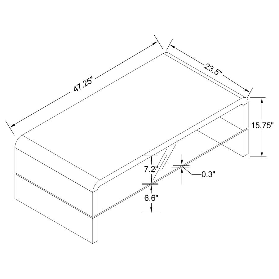 (image for) Airell Rectangular Coffee Table with Shelf White High Gloss