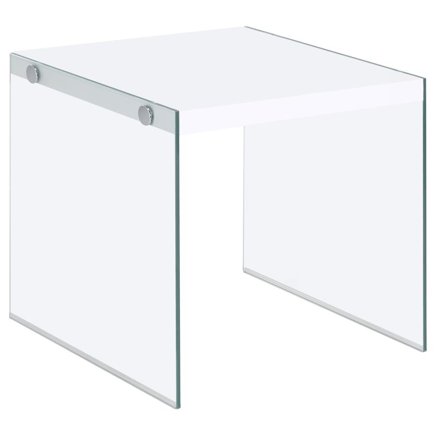 (image for) Opal Square Glass Frame Side End Table White High Gloss