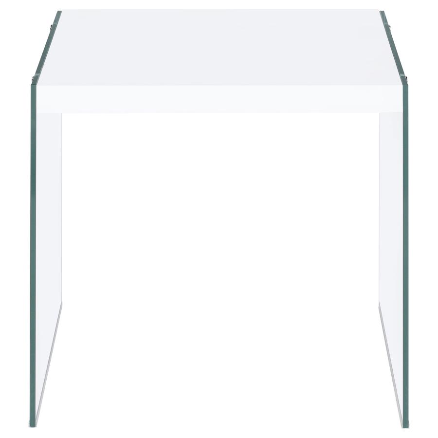 (image for) Opal Square Glass Frame Side End Table White High Gloss