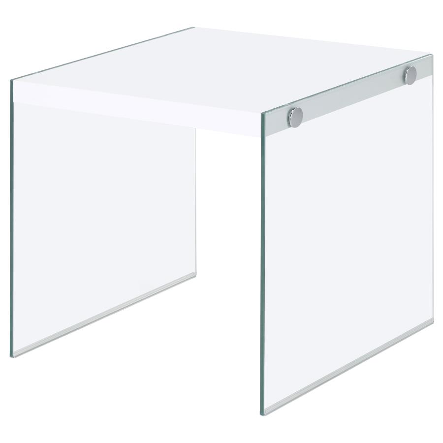 (image for) Opal Square Glass Frame Side End Table White High Gloss