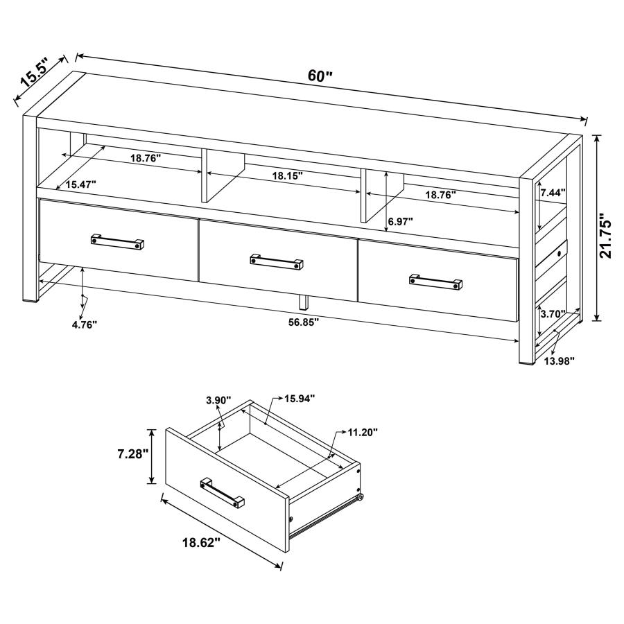 (image for) James 3-drawer Engineered Wood 60" TV Stand Distressed Pine