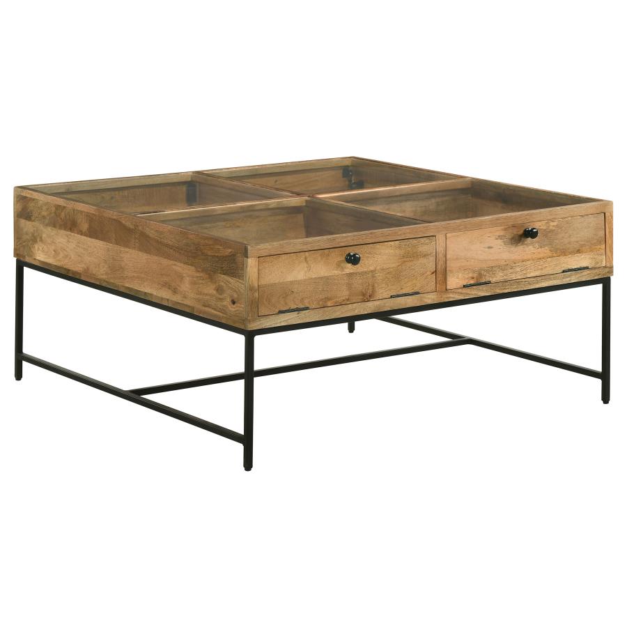 (image for) Stephie 4-drawer Square Glass Top Coffee Table Honey Brown - Click Image to Close