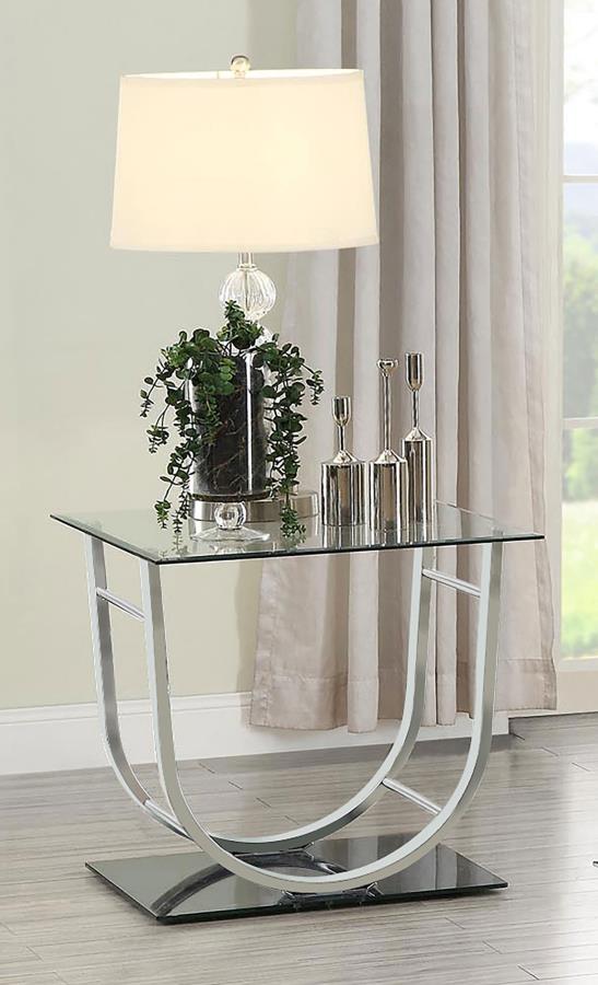 (image for) Danville Square U-Shaped Glass Top Side End Table Chrome