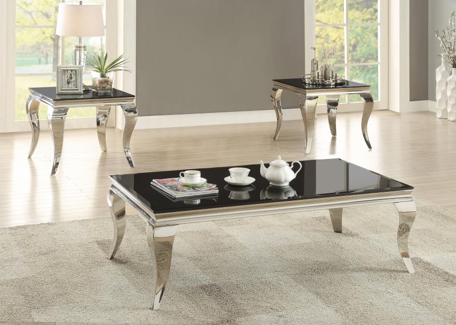 (image for) Carone Rectangular Glass Top Coffee Table Black and Chrome