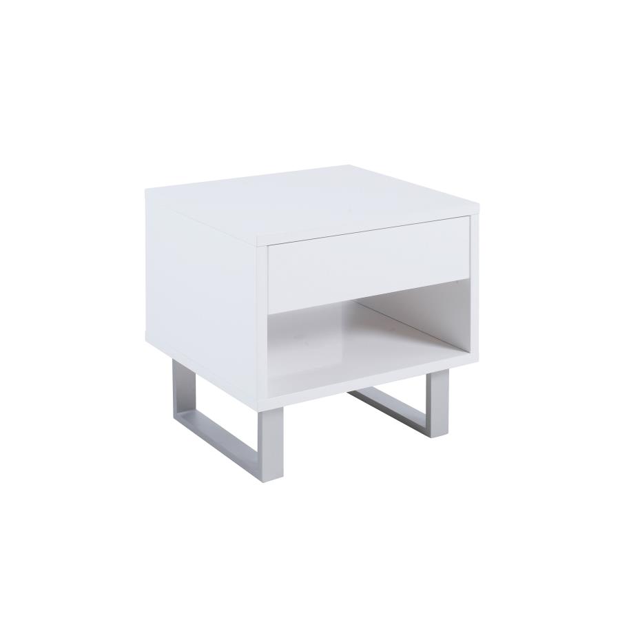 (image for) Atchison 1-drawer Rectangular End Table White High Gloss - Click Image to Close