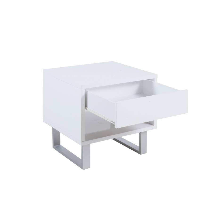 (image for) Atchison 1-drawer Rectangular End Table White High Gloss