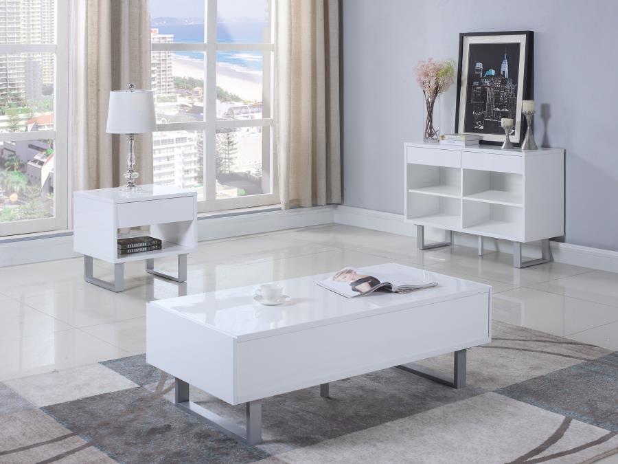 (image for) Atchison 1-drawer Rectangular End Table White High Gloss