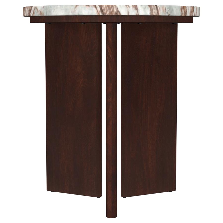 (image for) Jenna Round Marble Top Mango Wood Side End Table Brown