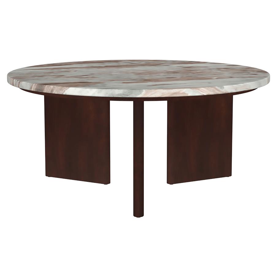 (image for) Jenna 35-inch Round Marble Top Cocktail Coffee Table Brown
