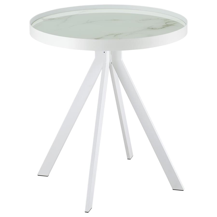 (image for) Briggs Round Marble Printed Glass Top End Side Table White