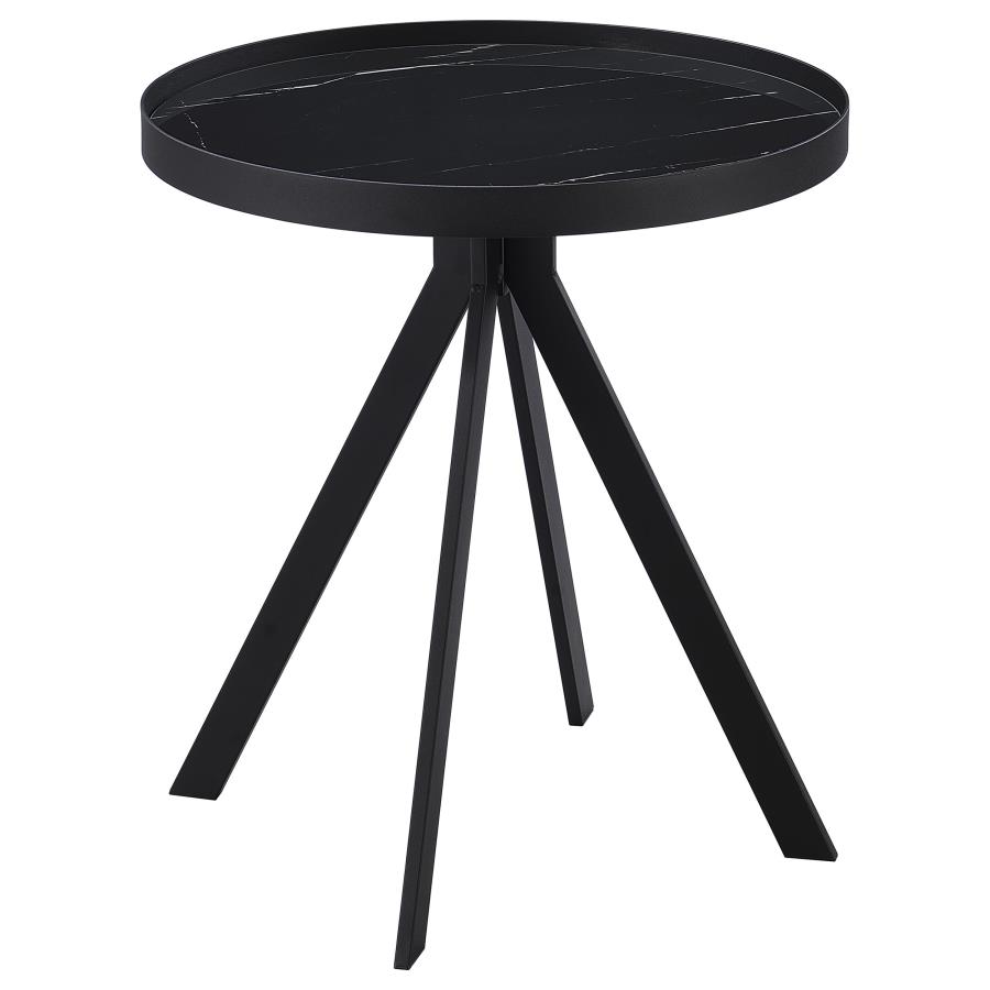 (image for) Briggs Round Marble Printed Glass Top End Table Black