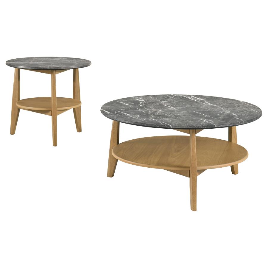 (image for) Bradley 2-Piece Round SmartTop Coffee Table Set Grey and Natural