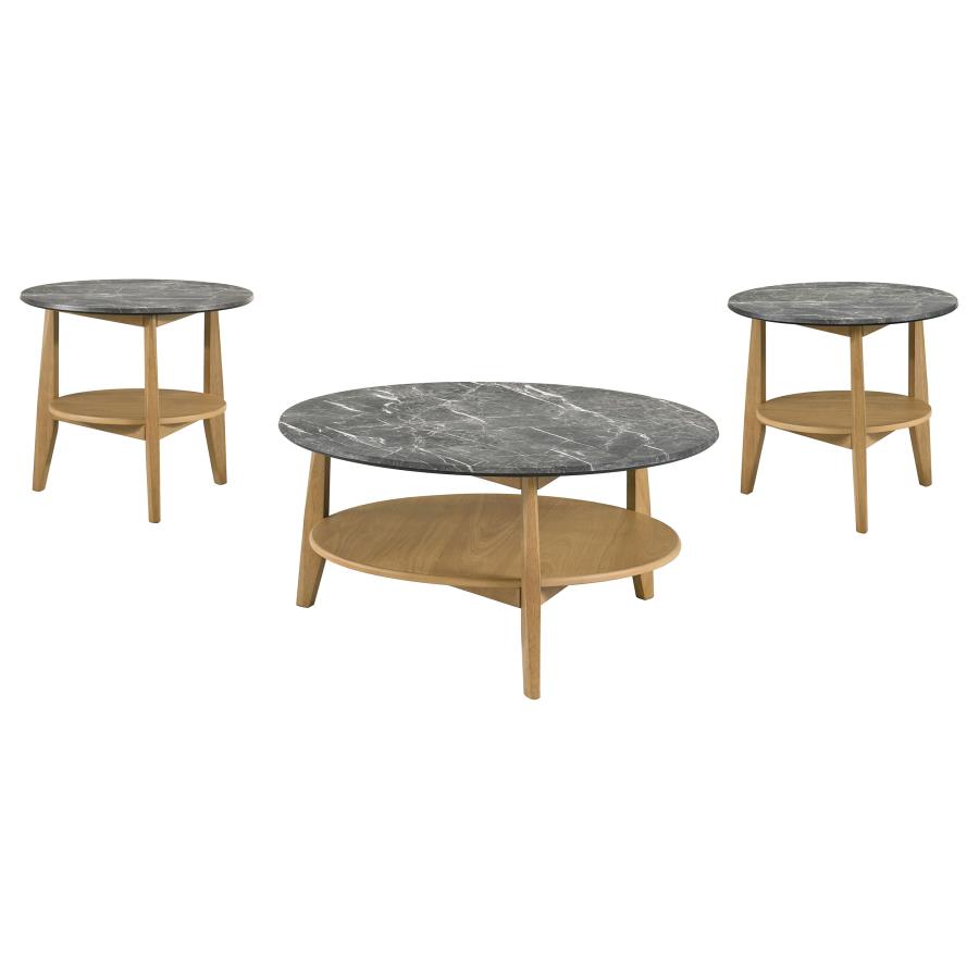 (image for) Bradley 3-Piece Round SmartTop Coffee Table Set Grey and Natural