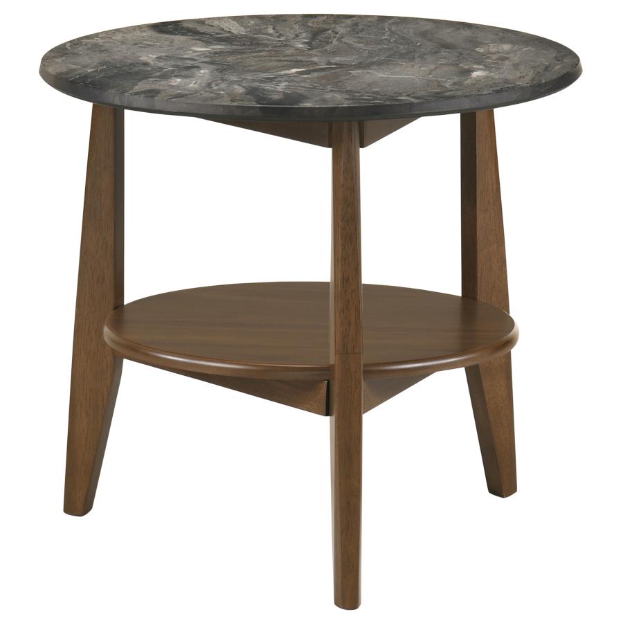 (image for) Bradley Round SmartTop End Side Table Smokey Grey and Brown