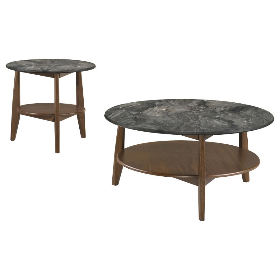 (image for) Bradley 2-Piece Round SmartTop Coffee Table Set Smokey Grey and Brown
