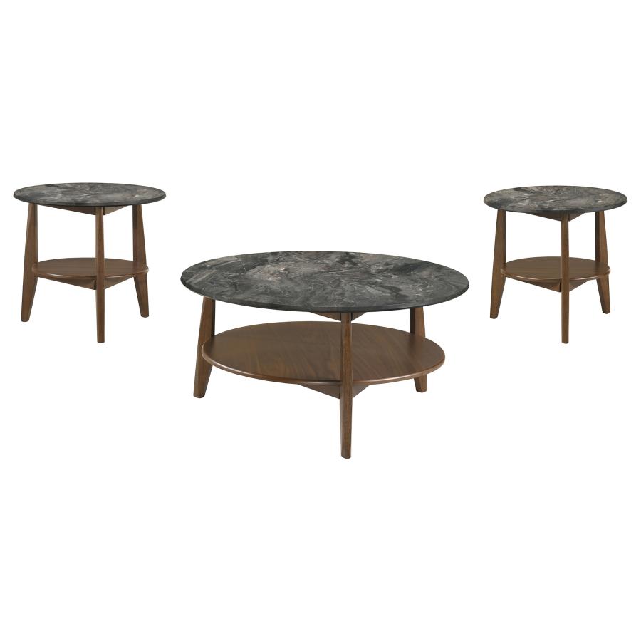 (image for) Bradley 3-Piece Round SmartTop Coffee Table Set Smokey Grey and Brown
