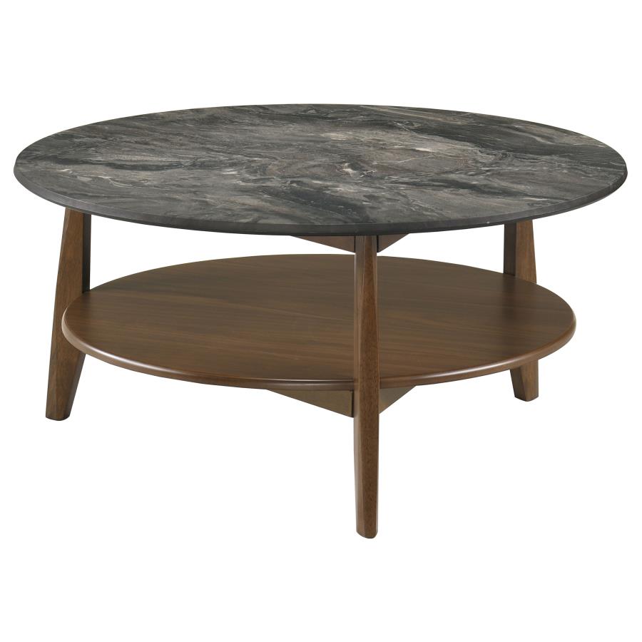 (image for) Bradley Round SmartTop Cocktail Coffee Table Smokey Grey and Brown
